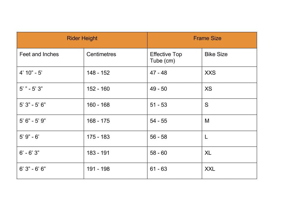 top tube height chart