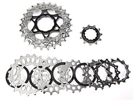 Cassette: individual sprockets with spacers that go between them.