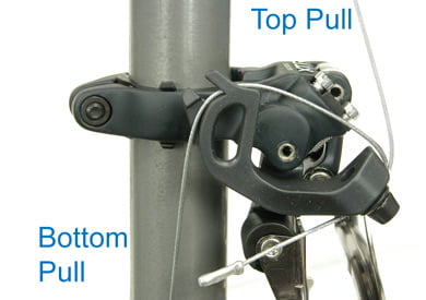 Double pull FD. Enables routing from either side. Here, two cables are routed, from the top and from the bottom. Of course, only one cable is mounted in real life - either from the top, or from the bottom. Never two! :)