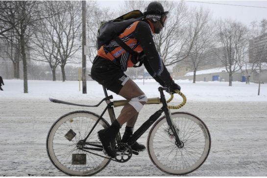 Ski goggles. The picture confirms: as long as head, torso, hands and feet are insulated, there's no cold on the bicycle! :)