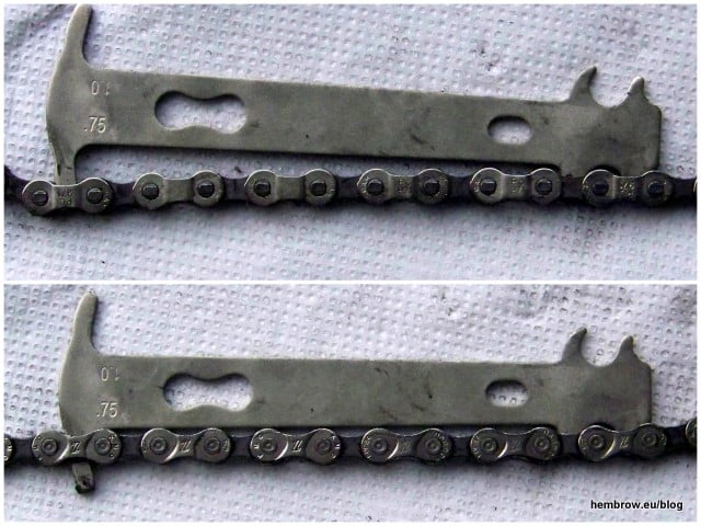 Upper picture - good chain. Lower picture - stretched chain.