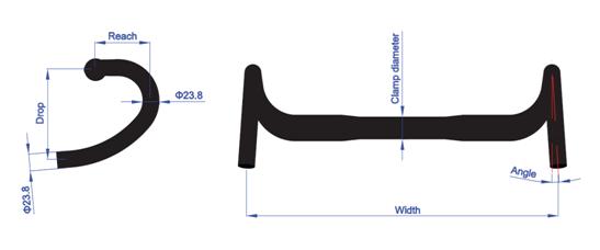 Road bar dimensions: width, reach and drop. There is also angle of the bar ends, but that will be explained in the shape section.