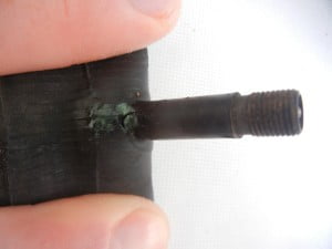 Tube cut near the valve. Such tube can not be patched.