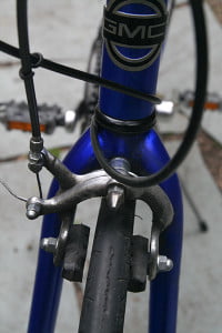 Front brake is not aligned. This is easily fixed. Wheel is centered in the fork, which is important.