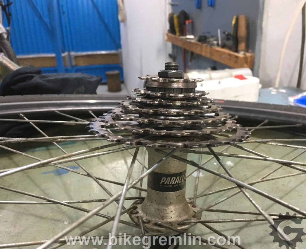 7 speed cassette on an 8 speed freehub without added spacers (or with spacers that are too thin) - the last sprocket can't reach the rest of the cassette to lock it and hold it in place.