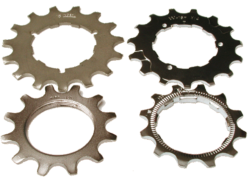 Left are two Uniglide sprockets (bottom one is the smallest, top one is the 2nd smallest) To the right are two Hyperglide sprockets (bottom smallest, top 2nd smallest)
