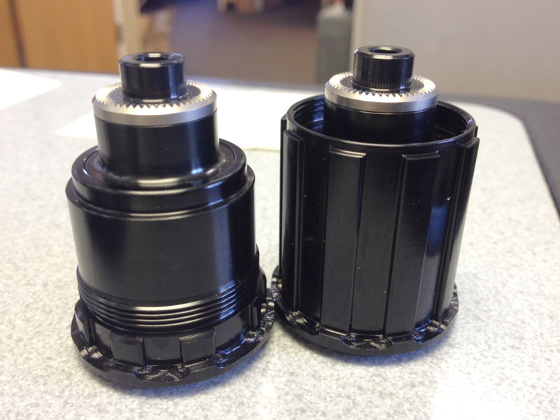 Left: XD freehub. Right: Shimano hyperglide compatible freehub.