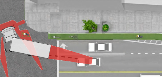 Lorry blind spots. Cyclist in the picture is in the blind spot.