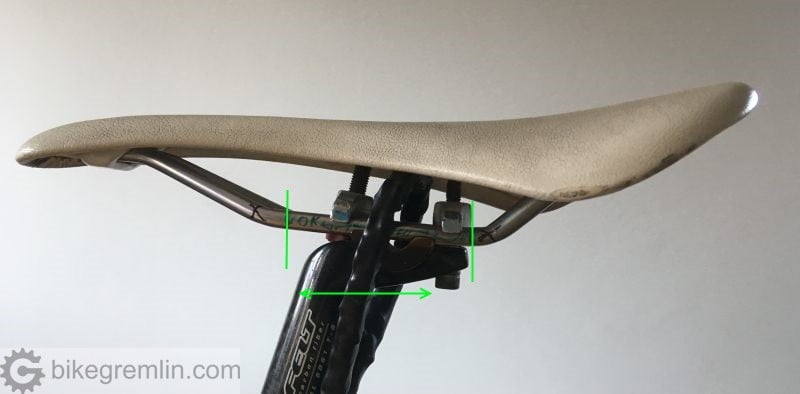 Green marks - amount of fore-aft saddle movement that enables the seat post to clamp the saddle securely Picture 5