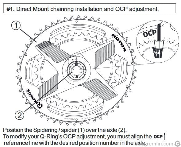Fine tuning of chainring position when mounting it to the spider. Source: Rotor's tech. info. Picture 4