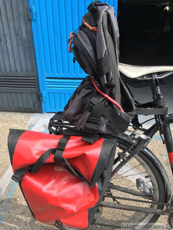 strap backpack to bike rack