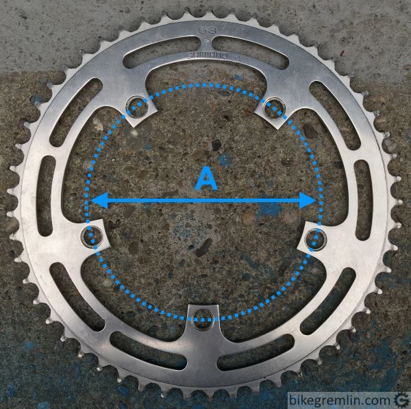 Diameter of the circle along which all the mounting bolts are placed (BCD - noted with letter "A" in the picture)