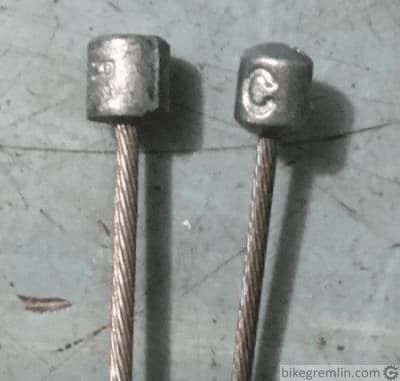 Difference between Shimano (left) and Campagnolo (right) shifter cables