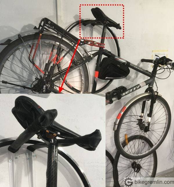 Improvised hanger for hanging a bicycle on saddle rails