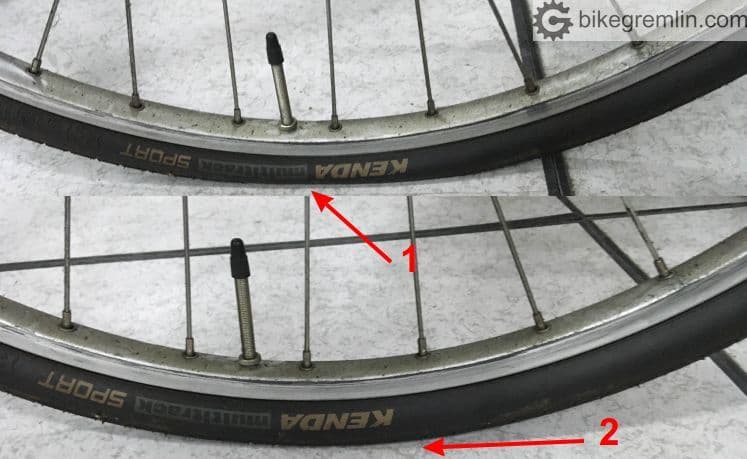 Deflated (top) vs inflated (bottom) bicycle tyre