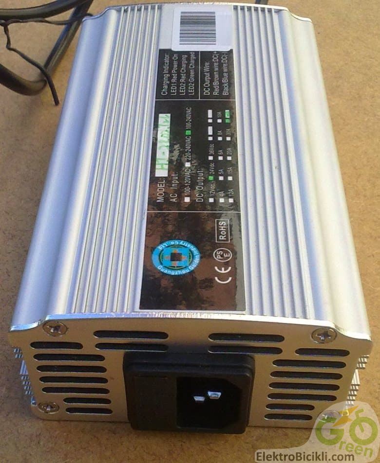 The rear side of the automatic battery charger