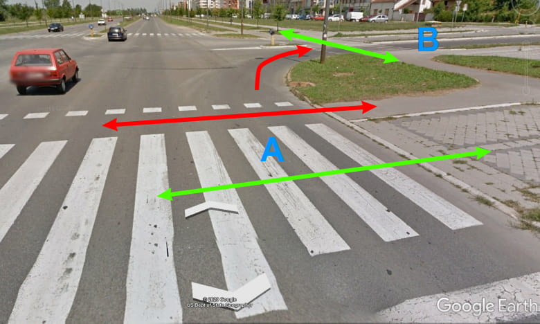 Bicycle path crossing the road