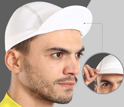 Cycling cap that can be worn under a helmet, as a protection from the sun and/or wind
