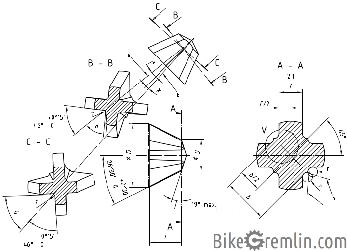 Pozidriv screwdriver tip standard (ISO 8764-1) - technical drawing