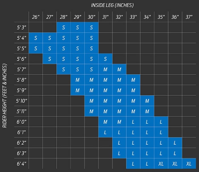 Giant Fathom 29 1 frame sizing chart