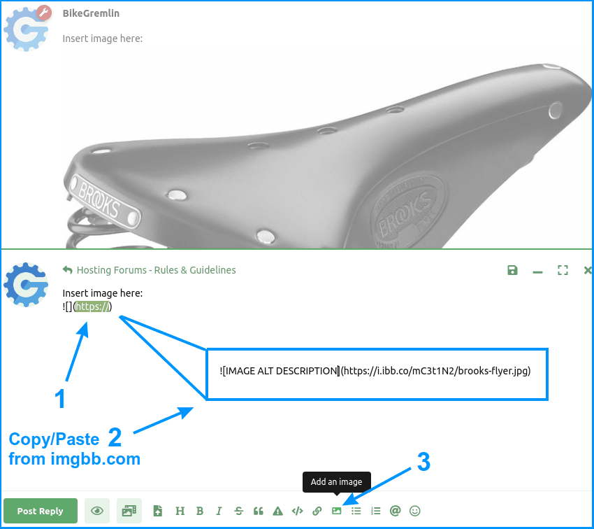 How to add an image to Hosting Forums, using the previously uploaded image's URL