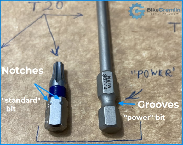 A "standard" bit (left), and a "Power" bit (right)