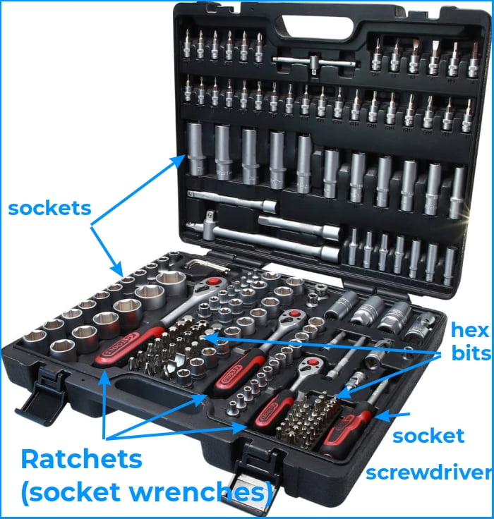 KStools ratchet, socket, and hex-bit set