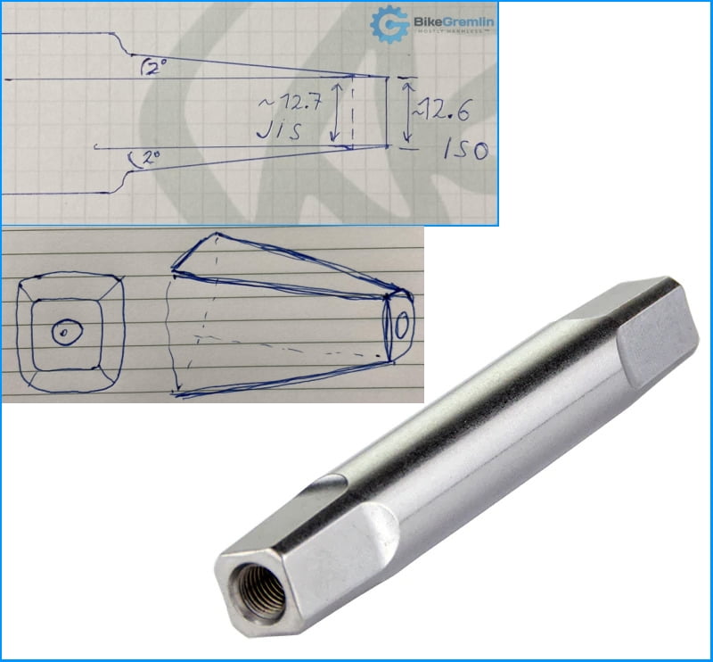 Square taper spindle profile (and cross-section sketch)