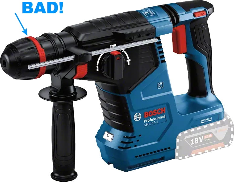 Bosch GBH 187-LI One Chuck hammer drill with the problematic design
