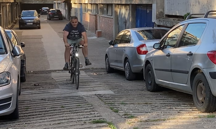 Bicycle going up hill driven by inertia