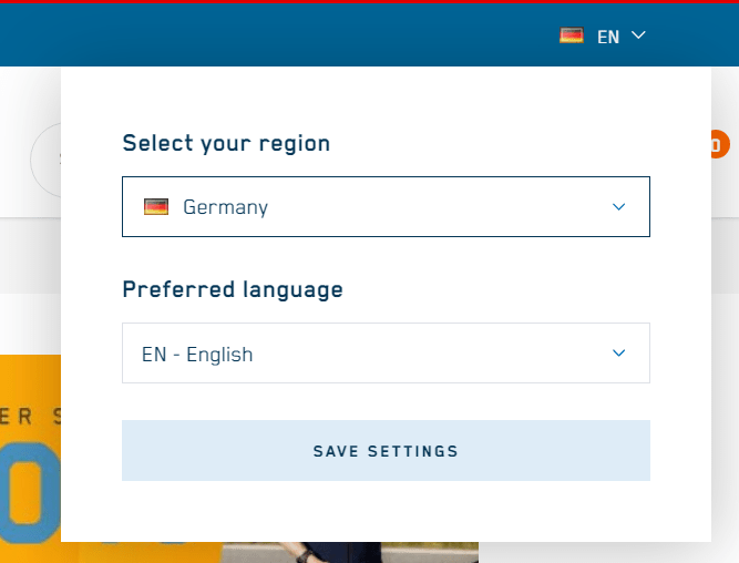 Region/country and language selection on the Bike24 website